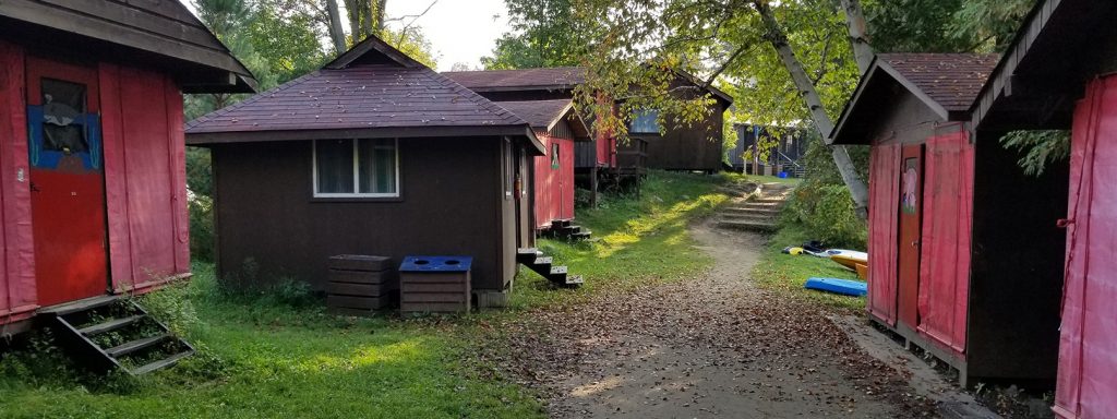 several wood cabins