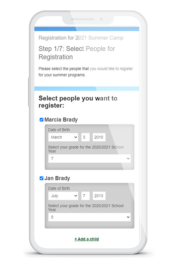Phone showing registration form
